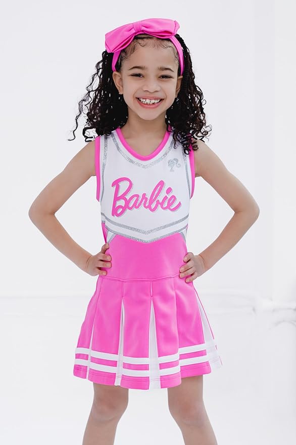 Barbie Girls Cheerleader Dress and Bow Outfit Set Toddler to Big Kid Sizes (2T - 14-16)