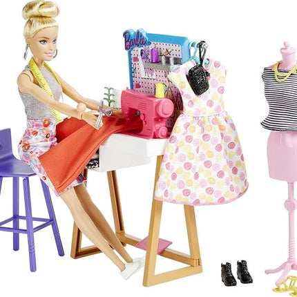 Barbie Fashion Designer Doll & 25+ Accessories, Studio Playset Includes Toy Furniture, Sewing Machine & Mannequin, Blonde Doll
