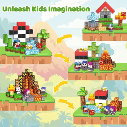 Magnetic Blocks, 208PCS Magnetic Building Blocks, Stacking Magnets for Kids, Sensory Toy for STEM Constructions Magnet Blocks for Boys Girls Age 3+, Christmas Birthday Gifts