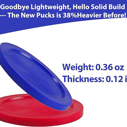 Upgraded Air Hockey Pucks and Paddles- 4 Red & 4 Blue Pucks, 2 Red & 2 Blue Paddles - Thicker 0.13inches and Heavier Design for Better Stability on Air Hockey Table