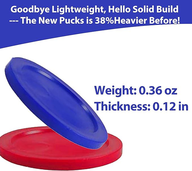 Upgraded Air Hockey Pucks and Paddles- 4 Red & 4 Blue Pucks, 2 Red & 2 Blue Paddles - Thicker 0.13inches and Heavier Design for Better Stability on Air Hockey Table