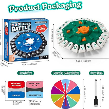 Family Board Word Games for Kids & Adults w/Display Timer, Fast Paced 24-Letter Learning Party Card Game with Spinning Penalty Wheel, 2 Modes & 220 Topics, Xmas & Birthday Gifts, Green