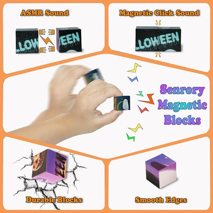 Magnetic Blocks Building Toy,Ritastar 25pcs Mine Stacking Magnet Build Cubes Cartoon Pattern World,STEM Sensory Construction Toys for Kids Gift,Educational Jigsaw Puzzle Set with 3D Halloween Designs