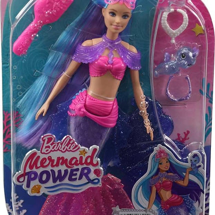 Barbie Mermaid Power Doll Set, Barbie "Malibu" Fashion Doll with Seahorse Pet & Accessories, Mermaid Toy with Interchangeable Fins