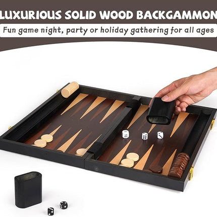 15" Wooden Backgammon Board Game Set for Adults and Kids - Portable and Travel Backgammon Set Family Game Night Vintage Backgammon Strategy Game- Classic Board Strategy Game