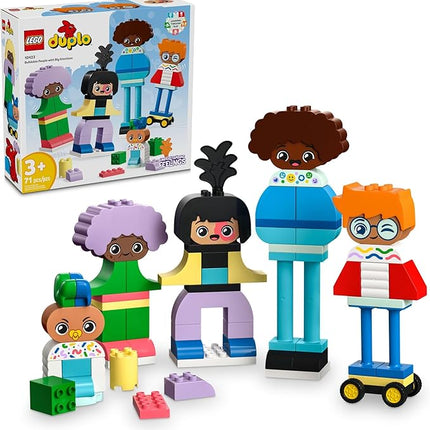 LEGO DUPLO Town Buildable People with Big Emotions Interactive Toy for Ages 3 and Up, 5 Characters with 10 Role-Play Faces, 71 Colorful Bricks for Mix-and-Match Customizable Fun, 10423