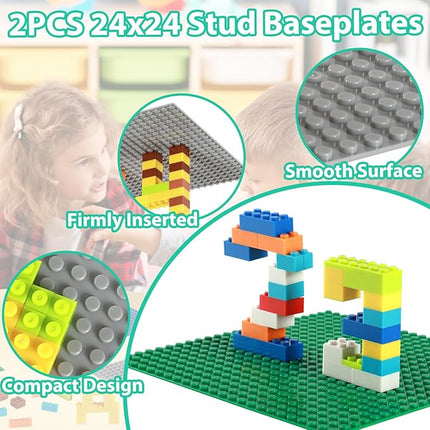 Building Blocks Set 1000PCS Building Bricks, Classic Bulk Building Blocks with 3 Pack 20x20 Studs Baseplates, Compatible with All Major Brands