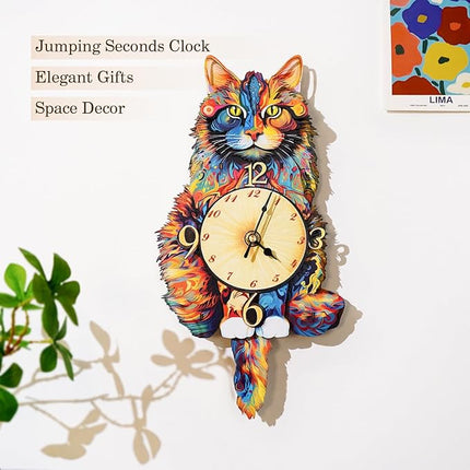 3D Wooden Puzzles for Adults Maine Coon Clock - Model Building Kit ‌‌Cat Clock Puzzle Creative Craft Gift Home Deco for DIY Enthusiasts, Brain Teaser Building Set Birthday Gifts