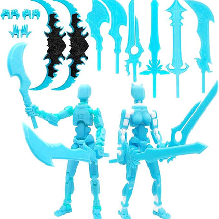 T13 Action Figures (Grow in The Dark Blue) Titan 13 Action Figures 3D Action Figure Set Already Assembled Dummy 13 Nova T-13 Robot 3D Printed Multi-Jointed Movable Toy (Blue Blue +Blue White)