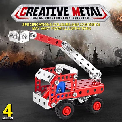 Stem Building Toys for Boys Age 8-12,Creative Sets Fire Trucks Series Model Kit,Assembly Toys for Kids,Metal Building Blocks for Model 4 in 1 Fire Fighting Cars(121PCS)