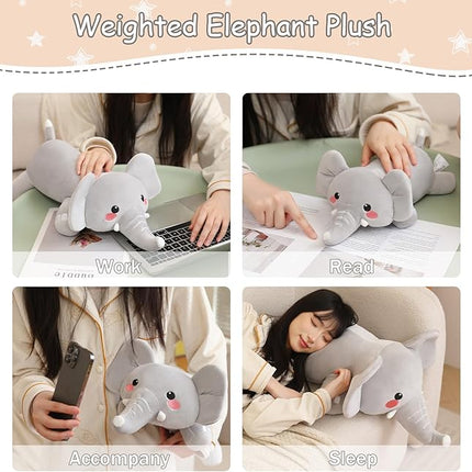 SQEQE Weighted Elephant Plush, Weighted Elephant Stuffed Animal, Cute Plushies Soft Pillow Toy Gift for Kids Adults 9.8 Inch, 0.8 Lbs