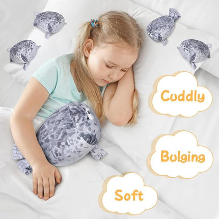 KMUYSL Toys for Ages 0 1 2 3 4 5 6 7 8+ Years - Plush Mommy Stuffed Animal with 4 Babies in Her Tummy, Soft Plush Toys Set, Christmas Birthday Gifts for Girls Boys Baby, Toddler, Kids (Seal Toys)