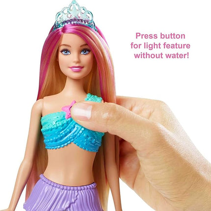 Barbie Dreamtopia Doll, Mermaid Toy with Water-Activated Light-Up Tail, Pink-Streaked Hair & 4 Colorful Light Shows