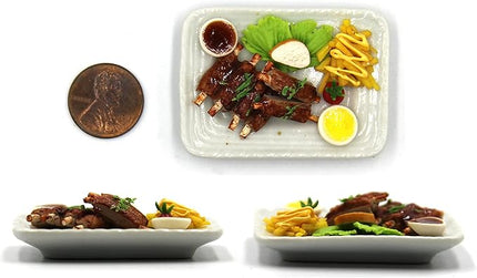 Lovely Mixed 5 Assorted Hawaiian Grilled, Steak, with Appetizer Dish Dollhouse Miniature Food, Tiny Food for Collectibles, Compatible with Barbie Dollhouse and Diorama Scale 1:6, 1/6