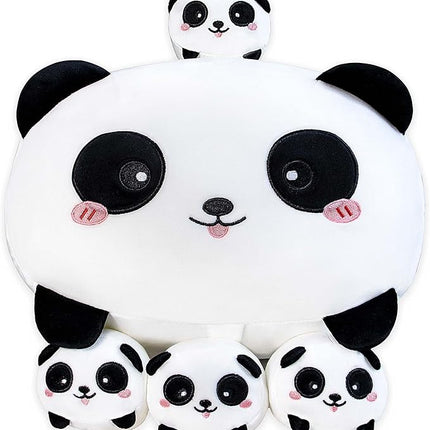 Cute Panda Stuffed Animal - 16 Inches with Four Panda Babies, Super Soft Plush Toy Pillow for Kids