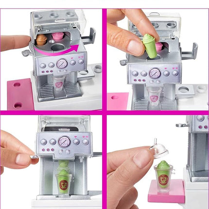 Barbie Coffee Shop with Doll and 20+ Realistic Play Pieces: Coffee Shop, Coffee-Smoothie Maker, Milk, Syrup, Snacks & More; for Ages 3 Years Old & Up - GMW03