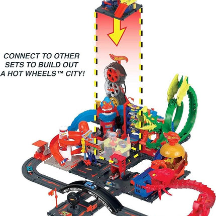 Hot Wheels City Toy Track Set, Downtown Express Car Wash Playset with 1:64 Scale Vehicle, Foam Roller & Drying Flaps