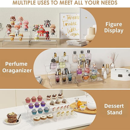 10 Pcs Acrylic Risers, 2 Set 5 Size Rectangular Large Display Risers Shelf, Clear Acrylic Display Stand Cupcake Stand, Display Shelves for Funko Pop Retail Shoe Showcase