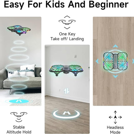 UranHub Drones for Kids 8-12, RC Drone with 720P HD FPV Camera,5 Lighting Modes/2 Batteries/3D Flip/3-Speed/Propeller Protection Cover, Cool Toys Gift for Kids and Beginners(Dark Brown)