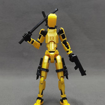 T13 Action Figure with Lots of Accessories,3D Printed Multi-Jointed Titan13 Figure,Gold Dummy 13 Desktop Decorative Toy