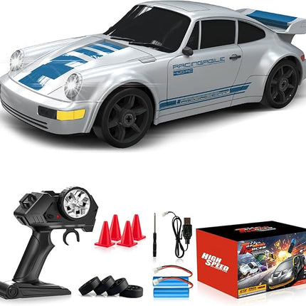 Remote Control Car RC Drift Car 2.4GHz 1:24 4WD 15KM/H High Speed Racing Sport Car with LED Lights Drifting Tire Racing Sport Toy for Adults Boys Girls Kids Gift 2Pcs Rechargeable Batteries