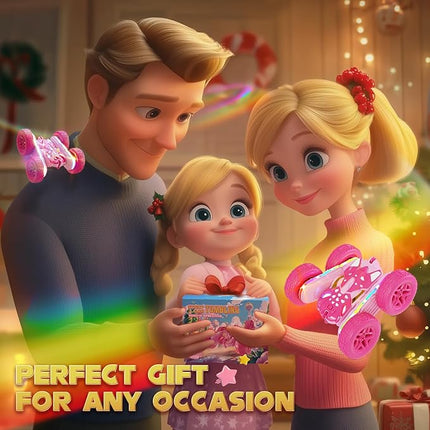 Remote Control Car for Girls, Pink RC Cars Stunt RC Car Girl Toys for Girls Double-Sided 360° Rotating with Headlights 4WD Kid Toys for Birthday Gifts (Pink)