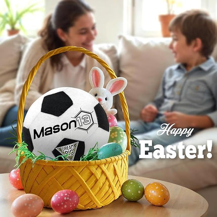 Baosity Custom Soccer Pillow with Text Plush Toy for Kids Stuffed Soccer Creative Room Decor Fluffy Sports Toy Personalized Birthday Christmas Party Easter Gifts for Boys Girls Toddler Kids