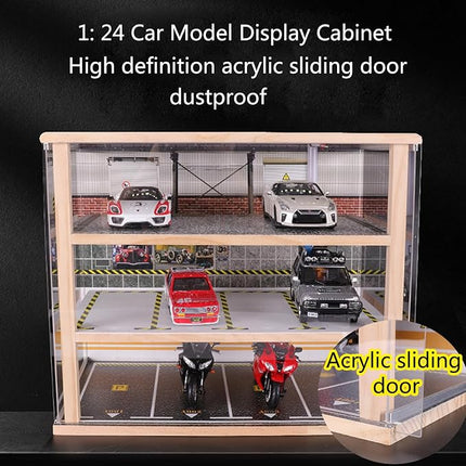 1:24 Scale diecast Car Model Display Case 3 Tiers,with LED Light and Acrylic Dust Cover Toys Car Model Display Stand,Hot Diecast Wheels Wood Storage Cabinet Display Stand