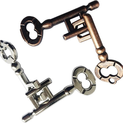 Brain Teaser 3D Unlock Interlocking Metal Hole Lock Puzzle - Adult Educational IQ Toy (Gold Silver Key)