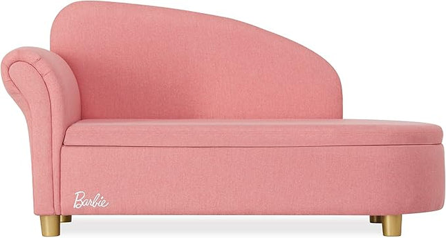 Evolur Barbie Dream in Pink Chaise Lounge, Wrapped in Soft & Durable Linen Upholstery, Ample Storage Below The seat, Comfortable Rolled arm Rest with Stylish Raised Back Rest