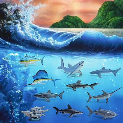 22PCS Mini Sea Ocean Animal Toys Sea Creatures for Cake Topper 2-4 Inch Marine Animal Figures Mini Shark Toy Bath Toys Educational School Project for Kids Toddlers
