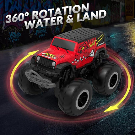 STEMTRON Amphibious Remote Control Car 2.4GHz 1:20 All Terrain Off-Road RC Car Remote Control Boat Gifts for Kids Boys Red