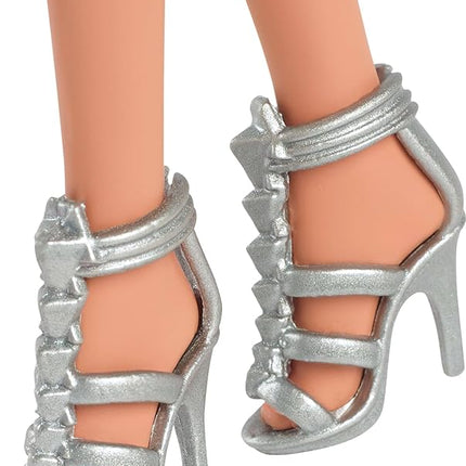 Barbie Fashionistas Doll #234 with Brown Hair, Wearing Sequined Purple Bubble Dress with Satiny Skirt, Silvery Necklace and Heels