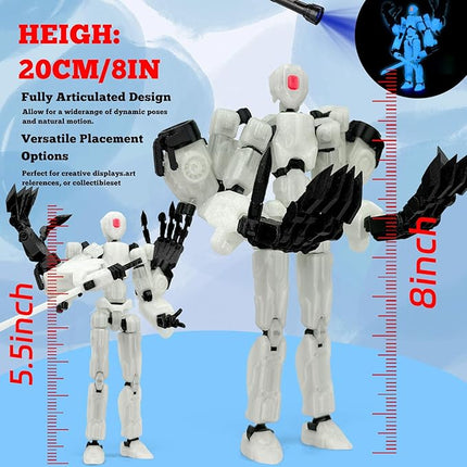 T13 Action Figure Assembly Completed, T13 Multi-Jointed Movable Robot Action Figure Set,Collectors Desktop Decorations for Game Lovers Toys (White Luminous Blue, 8IN)