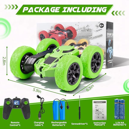 Remote Control Car, RC Cars Toys for Kids Ages 6-12, 2.4GHz RC Stunt Truck with 360° Double-Sided Flips, 4WD Off-Road Racing, Christmas Birthday Gifts for 3 4 5 6 7 5-7 6-8 8-10 Year Old Boys Girls