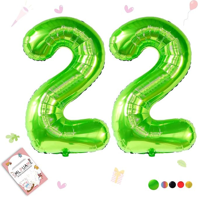 Smlpuame 40 inch Number Balloon 0-9 Green Large Number 22 Balloons,Digital Balloons for Birthday Party Celebration Decorations Supplies, Helium Foil Number Balloons for Wedding Anniversary