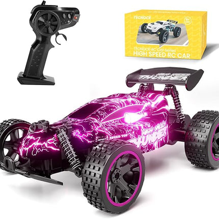 Tecnock RC Cars for Kids, 1:18 Scale 2WD RC Car with LED Lights, 2.4GHz Remote Control Car with USB-C Easy Charging & 50 Mins Playtime, Toys Gifts for Boys & Girls Ages 8-12