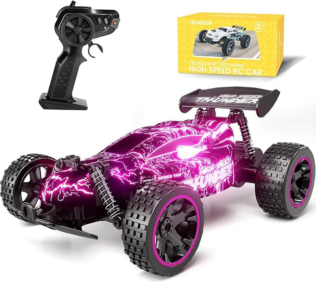 Tecnock RC Cars for Kids, 1:18 Scale 2WD RC Car with LED Lights, 2.4GHz Remote Control Car with USB-C Easy Charging & 50 Mins Playtime, Toys Gifts for Boys & Girls Ages 8-12