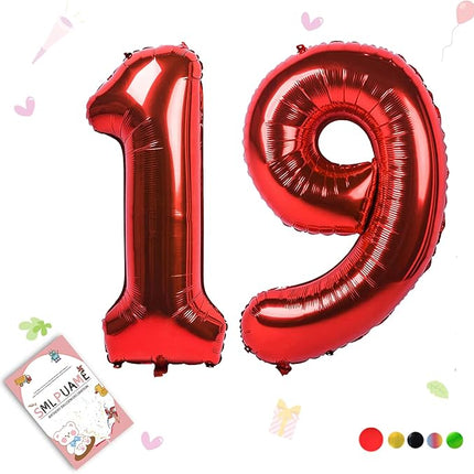 Smlpuame 40 inch Number Balloon 0-9 Red Large Number 19 Balloons,Digital Balloons for Birthday Party Celebration Decorations Supplies, Helium Foil Number Balloons for Wedding Anniversary