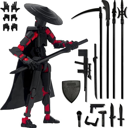 Already Assembled T13 Action Figure Accessories,Dummy 13 T13 Multi-Jointed Movable 3D Printed Toys (Black Red)