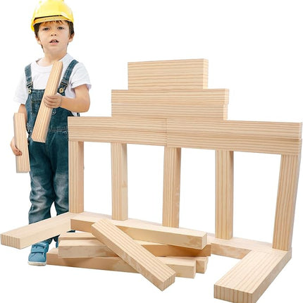 Leyndo 24 Pcs Foam Wooden Beam Soft Foam Brick Building Blocks Unit Fake Brick Building Blocks Giant Stacking Sets for Kids Toddler Construction(Multi Sizes,Wooden Color)