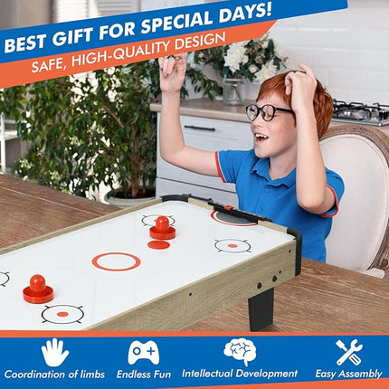 Table Top Air Hockey Table for Kids, 32” Mini Tabletop Air Hockey Game w/Electric Motor Fan, 2 Pushers and 2 Air Hockey Pucks, Great for Playing on The Floor, Tabletop
