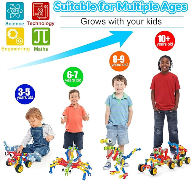Kids STEM Building Toys for 3 4 5 6 7 8+ Year Old Boy Girl Birthday Gift, 125 Pcs Preschool Classroom Educational Building Blocks Stem Kits Activities Ages 3-5 4-8 5-7 6-8 Engineering Creative Games