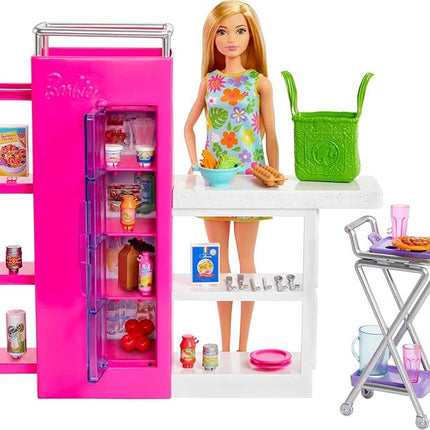 Barbie Doll & 25+ Accessories, Ultimate Pantry Playset with Dollhouse Furniture, Food-Themed Pieces & Sticker Sheet