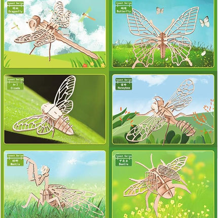 3D Wooden Insect Puzzle - 6 Piece Set Insect Animal Skeleton Assembly Model Puzzle - DIY Wooden Crafts 3D Puzzle - STEM Toys Gifts for Adults & Teens Birthday Gifts Christmas