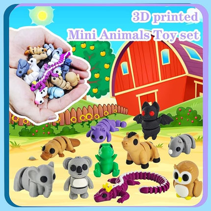 22 pcs Animal Figurines, 3D Printed Animal Figurines Set, Articulated, Party Favors, Pocket Fidget Toys Bulk, Goodie Bag Stuffers, Gifts for Boys Girls Toddlers, Office Desk Pets, Classroom rewards