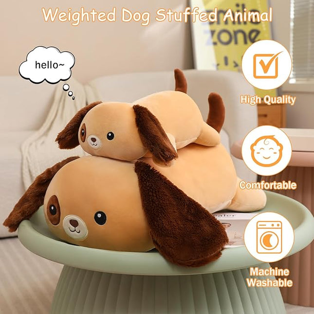 SQEQE Weighted Dog Plush, Weighted Dog Stuffed Animal, Cute Larbrador Plushies Soft Pillow Toy Gift for Kids Adults Brown 13.8 Inch, 1.6 Lbs