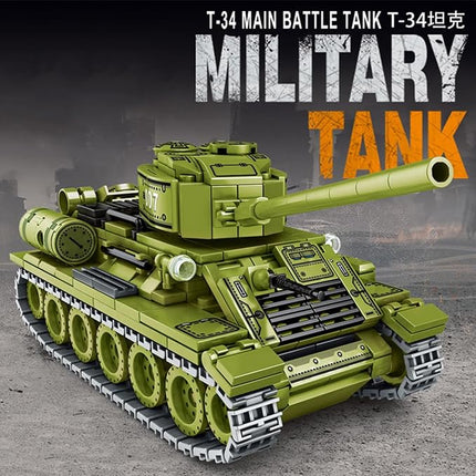 WW2 2 in 1 Army Tank Building Blocks Kit Create a German 38T & a Soviet T-34 Tank Military Toy Sets Birthday for Age 6+ Children Teens Adults 1008 Pieces