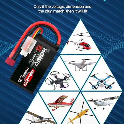 HOOVO 2S 7.4V 1500mAh 60C RC Lipo Battery Pack with T Connector for RC Boat Truck RC Helicopter Airplane Quadcopter UAV Drone FPV Racing Hobby Models(2 Packs)