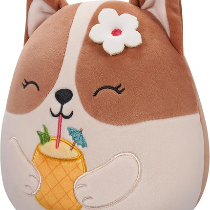 Squishmallows Original 7.5-Inch - Regina The Brown and White Corgi with Pineapple Drink and Flower